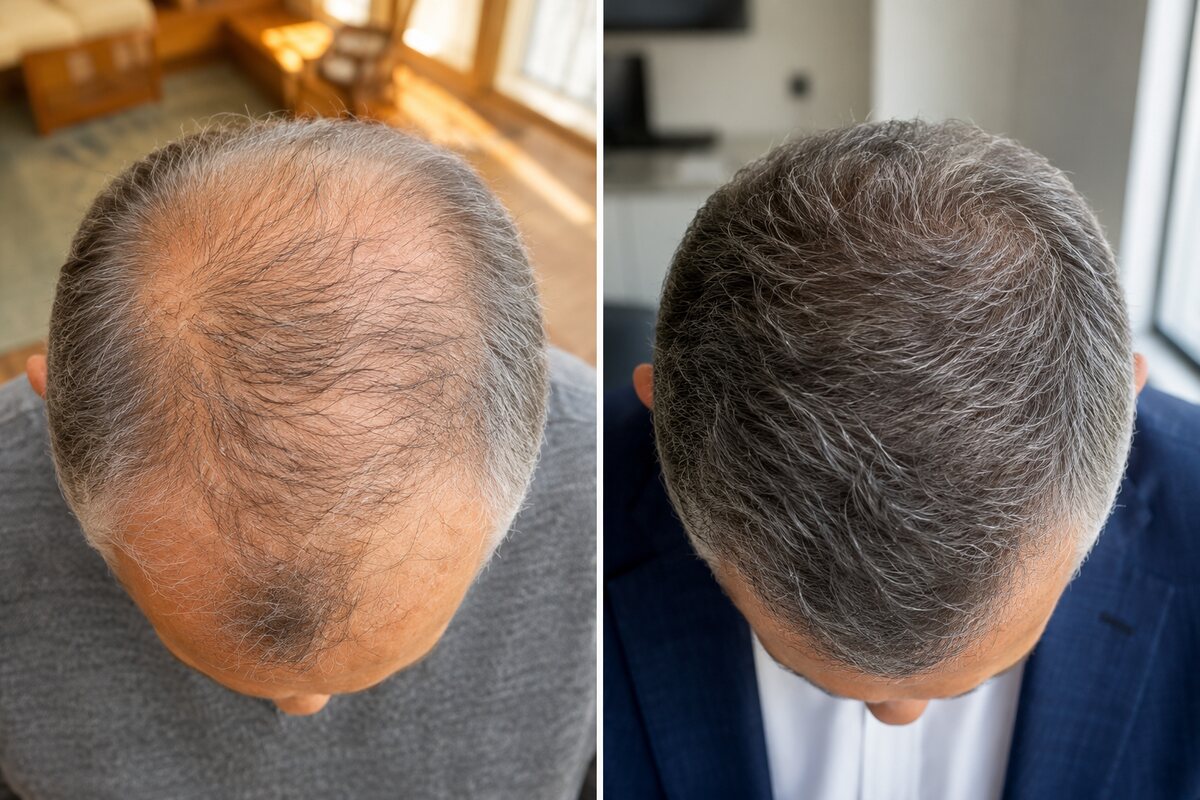 Thinning crown, before and after
